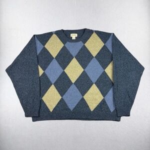 St Johns Bay Sweater Mens 2XL Blue Argyle Crewneck Cotton Knit Pullover